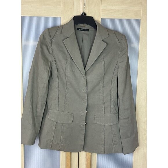 Tahari Women’s green Blazer Sz 2 Jacket  Linen Structured Career Party Slimming - Picture 1 of 8